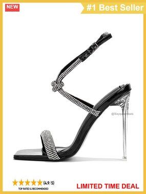 Rhinestone Stiletto Heel Sandals Square Open Toe Ankle Strap Sparkly High Heels